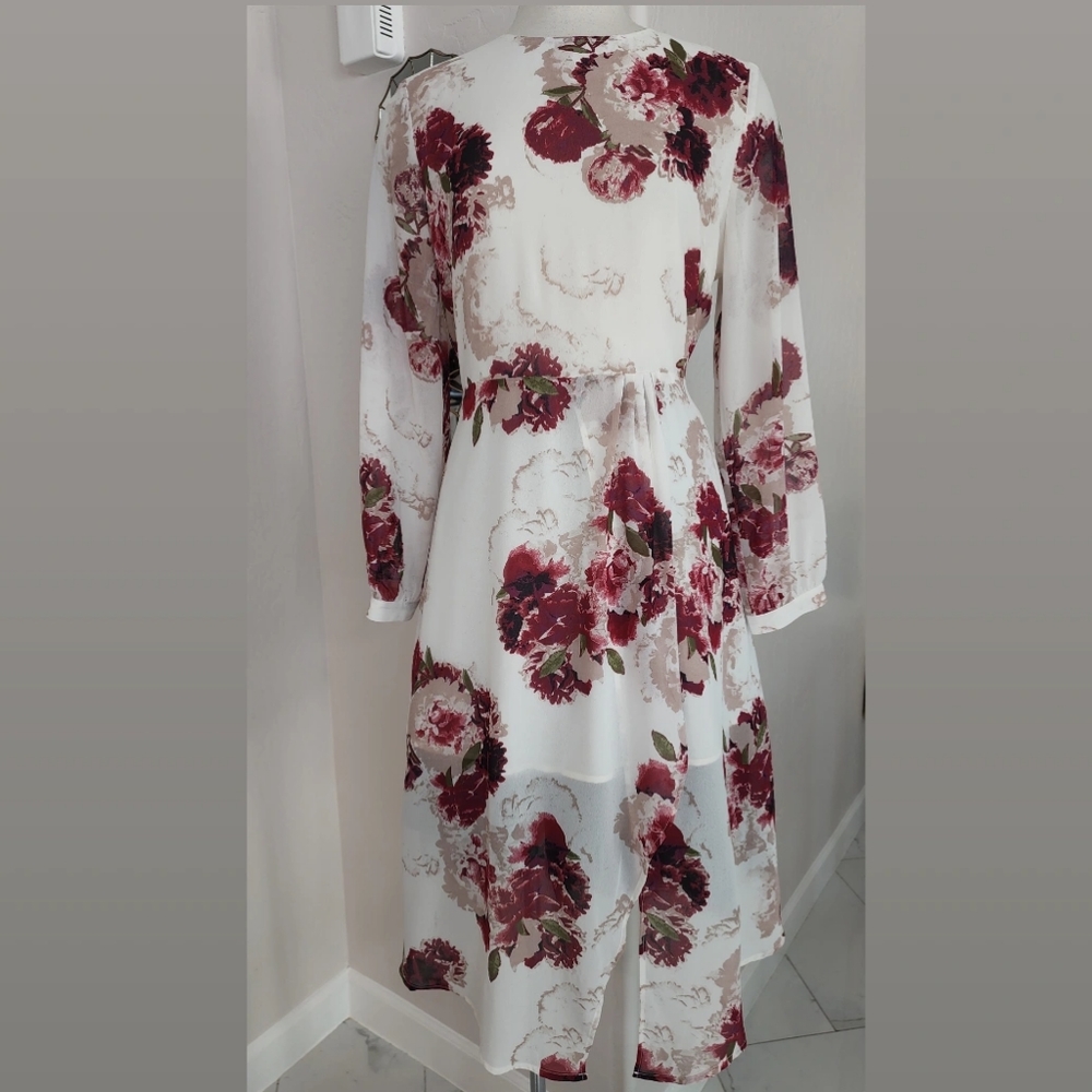 LEITH FLORAL FAUX WRAP LONG SLEEVE DRESS